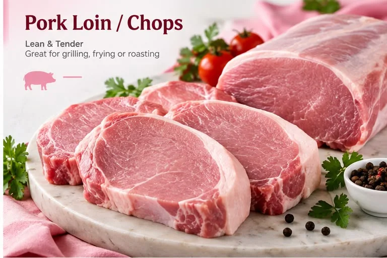 Pork Loin / Chops — Lean & tender. Great for grilling, frying or roasting.